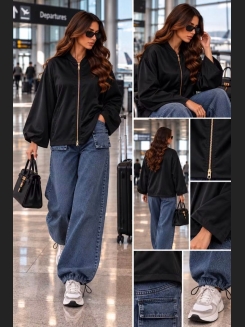 Delikatna bluza na suwak w kolorze czarnym